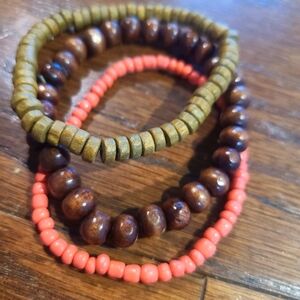 Wood & Seed Bead Bracelet 3 Pack